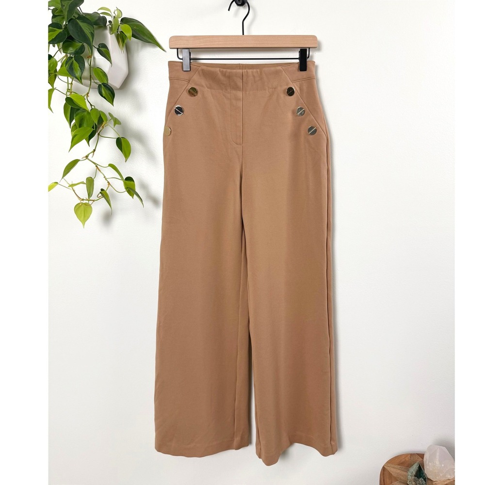 Spanx The Perfect Pant Wide Leg Sailor Button Camel Brown Tan Size Small